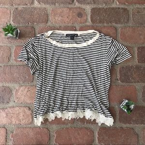 Soft Striped Tee with Lace Accent